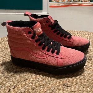 Pink suede high top platform vans